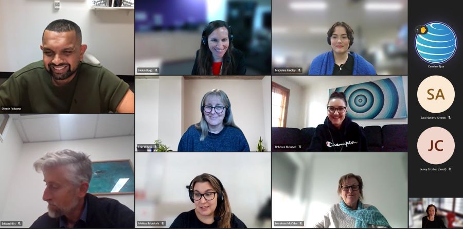 Online meeting shot. A variety of people's headshots as they discuss various items. 