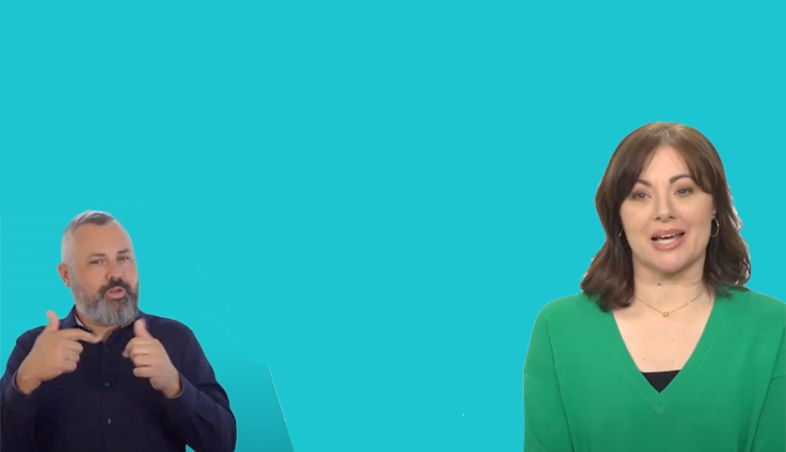 Auslan interpreter with Trudi, one of the IncludeAbility experts featured in the video
